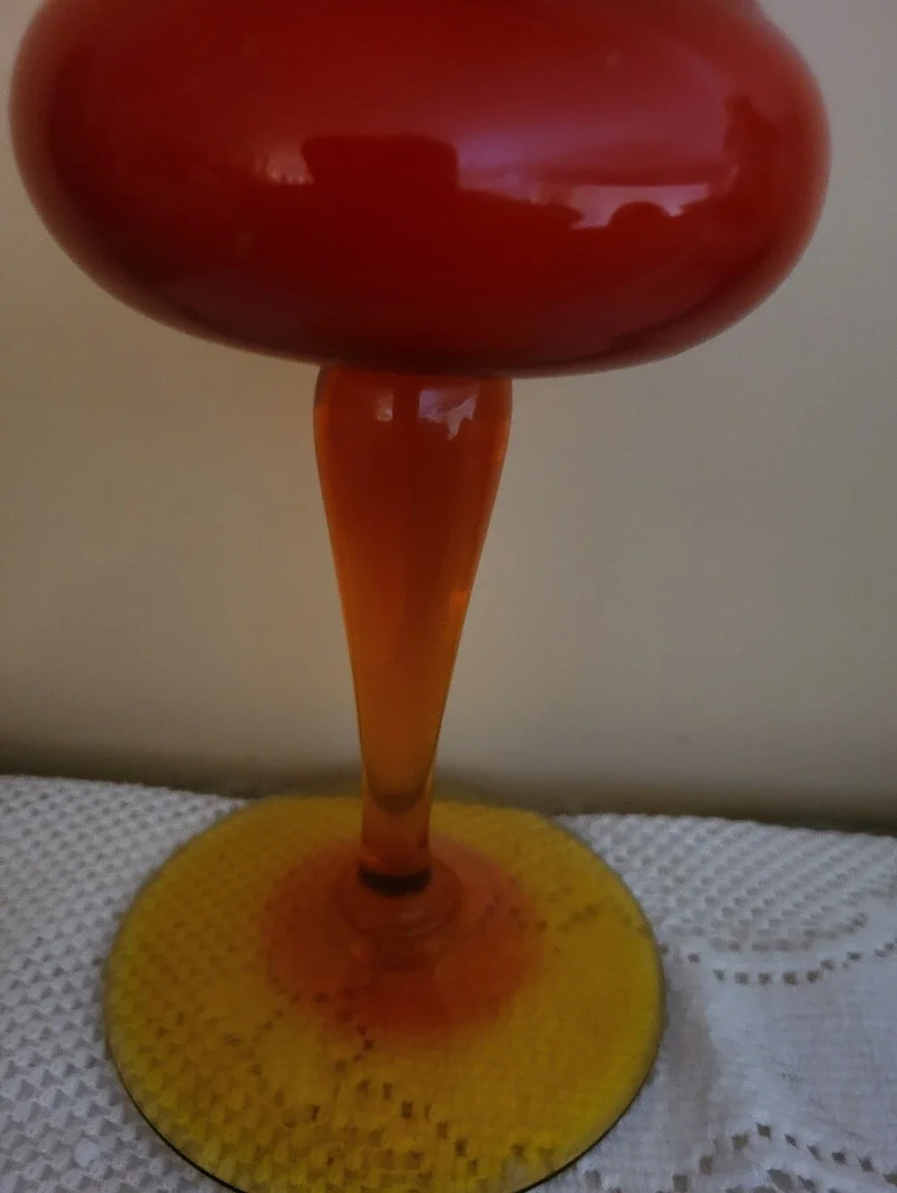Italian Red And Amberina 13 In Wine Shaped Vase